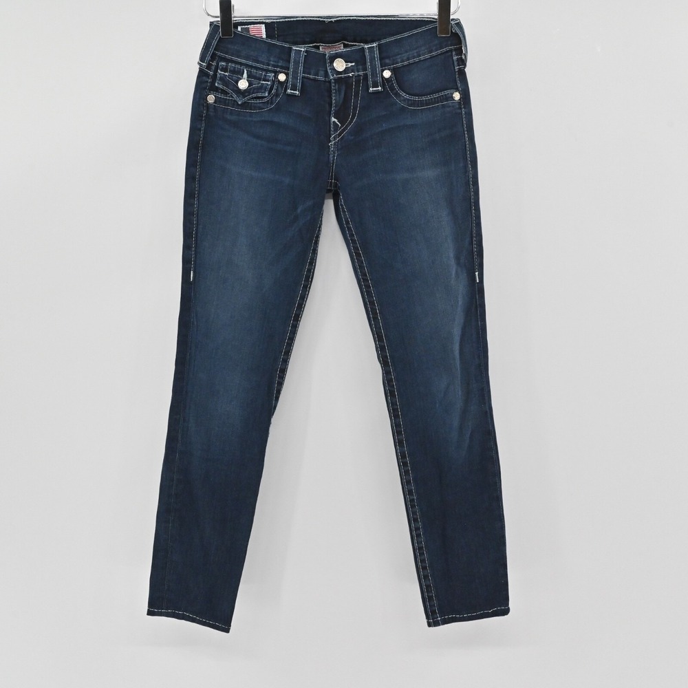 TRUE RELIGION Womens Misty‎ Jeans Size 25 Skinny Low Rise Dark Wash Stretch USA